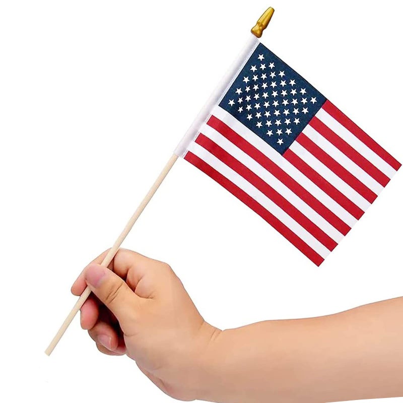 Uelfbaby 100 Pack Small American Flags on Stick, 4x6 Inch Small US Flags/American Flags for Outside, Mini Hand Held Stick Flags with Kid-Safe Spear Top, Memorial Day, Independence Day Decor,Patriotic Decorations - Image 3